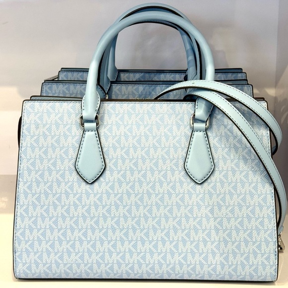 Michael Kors Sheila Medium Signature Logo Satchel Bag Light Sky Blue - Picture 7 of 11